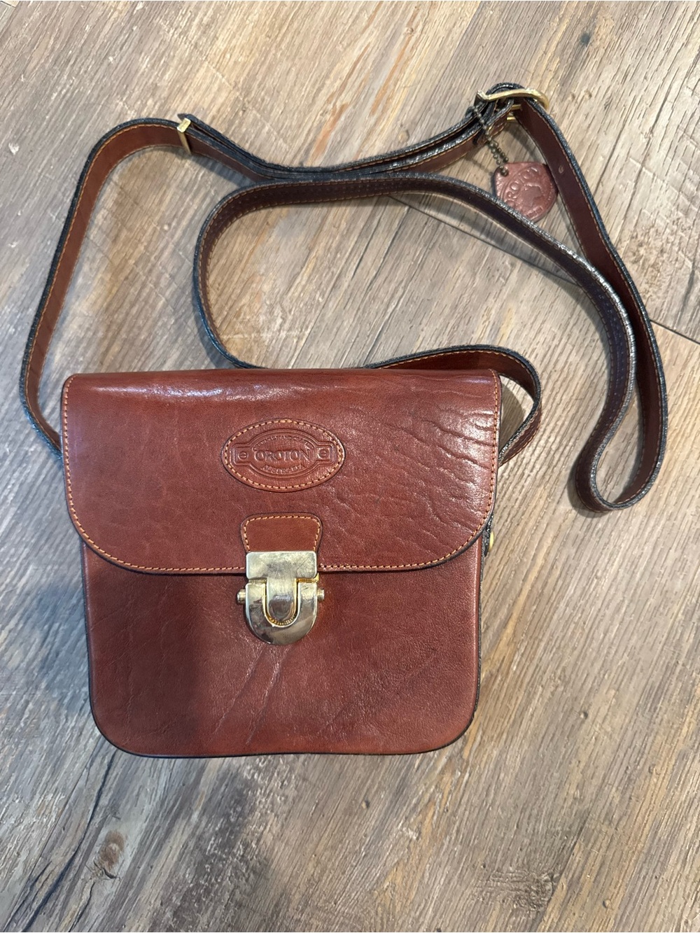 Vintage Oroton Australia Brown Leather Hard Shell Satchel Crossbody 7 x 6.5